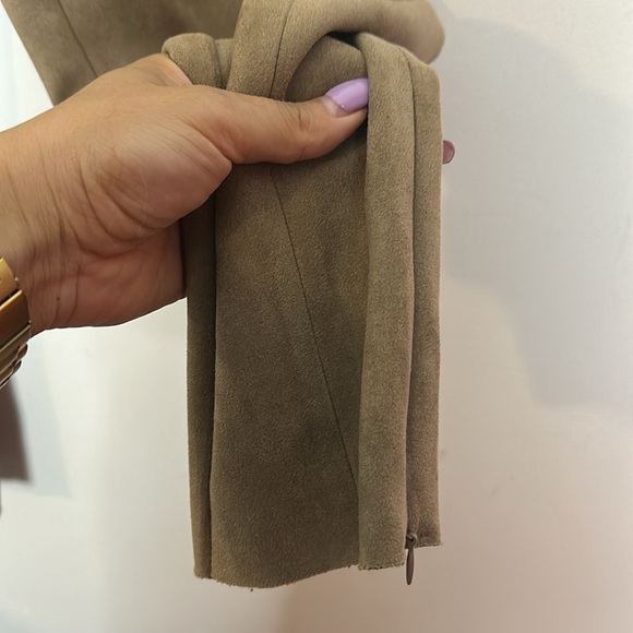 Zara Faux Suede Elastic Waist Zipper Slit Hem Camel Brown Tan Leggings Pants - Picture 10 of 14